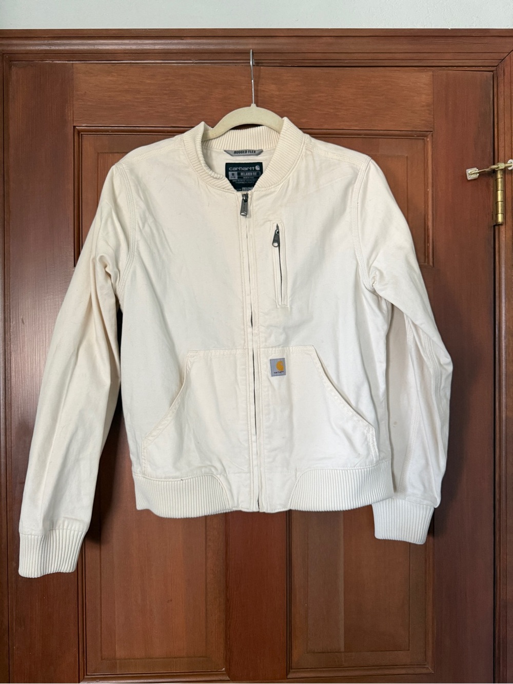 Carhartt Women's Cream Canvas Bomber Jacket with Zip Chest Pocket